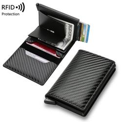 Carbon Fiber Automatic Pop-up Card Case PU Card Holder Wallet RFID Anti-theft Anti-Scanning Aluminum Metal Box Card Holder