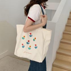 Large Capacity Summer White Student Canvas Handbags Embroidery Pattern Logo Canvas Shoulder Bag