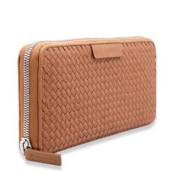 Weaved wallet with logo emboss genuine leather weaved long wallet with men