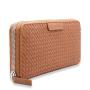 Weaved wallet with logo emboss genuine leather weaved long wallet with men