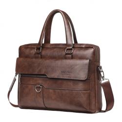 Men Retro  Business Laptop Briefcase China PU Wholesale Large Capacity Tote Pure Color Zipper Square Handbags
