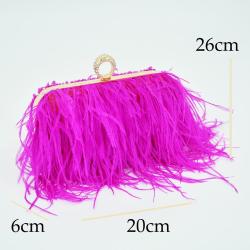 Hot sell Women luxury ostrich feather Fur Clutch Bag Evening Square PU Chain Purse Party Ladies Elegant Banquet bag