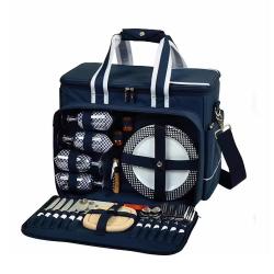 Custom 4 Person Family Outdoor Camping Bag Cooler Compartment with Detachable Bottle Wine Holder Picnic Set BBQ Tote Bag