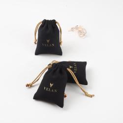 Customized Black Mini Canvas Flannel Gift Drawstring Bracelet Packaging Jewelry Bag