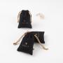 Customized Black Mini Canvas Flannel Gift Drawstring Bracelet Packaging Jewelry Bag