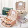 Wholesale high grade PU leather custom jewelry box packaging three layer double drawer multi grid storage box