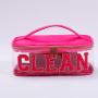 Custom Logo Waterproof Toiletries Pouch Women PVC Top Handle Zipper Pouch Toiletry Bag Travel Makeup Case Bag Clear Toiletry Bag