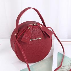 Wholesale Hand-held Makeup Crossbody Bag Pu Leather Zipper Single Shoulder Bag Pure Color Cute Little Round Bag