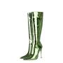 Botas De Mujer Fashion Design Metallic Boots Women Mirror Leather Pointed Toe Stiletto Thin Heels Long Boot Knee High Boots