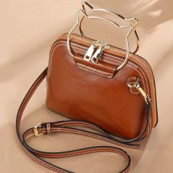 2024 Custom Genuine Leather Shell Bag Handbag For Women Luxury With Cat Metal Handle