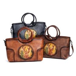 2024 Custom Luxury Emboss Deer Leather Bag For Women Ladies Vintage Handbag