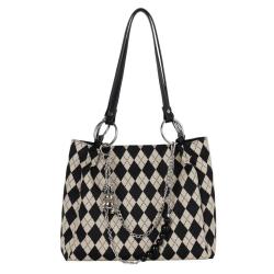 2024 Fashion Women's Tote Bags Wholesale Argyle Patterns Canvas Hot Selling White Black Custom Casual OEM ODM Soft Large Zipper