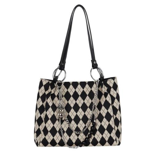 2024 Fashion Women's Tote Bags Wholesale Argyle Patterns Canvas Hot Selling White Black Custom Casual OEM ODM Soft Large Zipper
