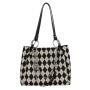 2024 Fashion Women's Tote Bags Wholesale Argyle Patterns Canvas Hot Selling White Black Custom Casual OEM ODM Soft Large Zipper