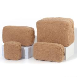 Customizable Cozy Small Pouch Teddy Polar Fleece Material Stock Available Winter Teddy Cosmetic Bag