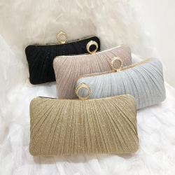 2024 New Shiny Metallic Luxury Women's Clutch Bag Shiny Pearl Pink Pleated Woman Party Evening Bag Fashion Purse for Female