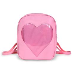 Custom design Candy PU Leather Love Heart Shape clear window Ita Bag Backpack