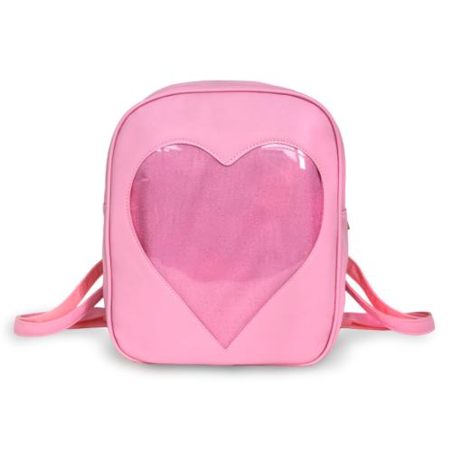 Custom design Candy PU Leather Love Heart Shape clear window Ita Bag Backpack