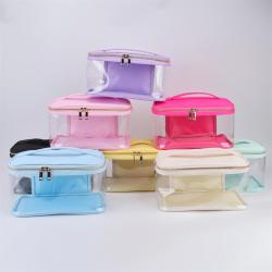 Durable Waterproof  PVC Window Portable Handle Wash Toiletry Bag Open Top Transparent Travel Cosmetic Bags Clear Toiletry Bag