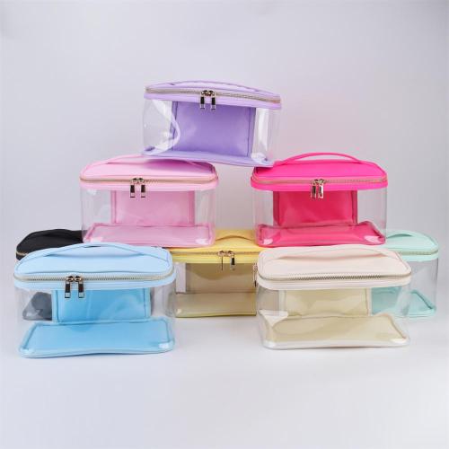 Durable Waterproof  PVC Window Portable Handle Wash Toiletry Bag Open Top Transparent Travel Cosmetic Bags Clear Toiletry Bag