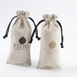 High End Custom Logo Printed Herringbone Drawstring Cotton Cosmetic Bag Luxury Cotton Gift Cosmetic Pouch