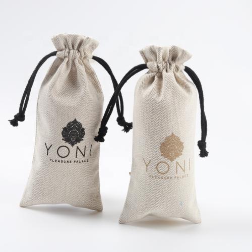 High End Custom Logo Printed Herringbone Drawstring Cotton Cosmetic Bag Luxury Cotton Gift Cosmetic Pouch