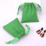 Custom Logo Printed Small Green Cotton Linen Drawstring Key Jewelry Storage Bag Organic Muslin Linen Gift Packing Pouch