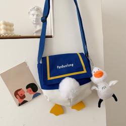 New Fashionable Cute Canvas Bag Custom Ins Girl Duck Single Shoulder Cross body Bag Student Cartoon Large Capacity Bag