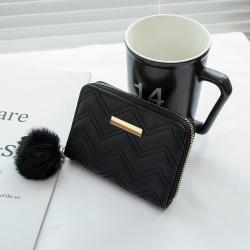 Fashionable Embroidered Women's Wallet with Short Fur Ball Coin Purse Single Strap Card Bag with Portable Chains for Ladies