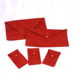 Custom Embroidery Velvet Lining Satin Envelope Jewelry Pouch Packaging Gift Bag With Button