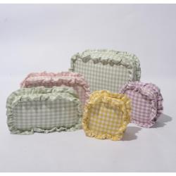 New series candy nylon lotus leaf edge cosmetic bag frills chequer make up bag colorful gingham pouch