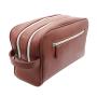 Custom brand vintage leather travel toilet bag, high quality vegan leather wash bag for men