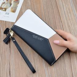 New ladies  long  style contrast color stitching zipper tassel large capacity wallet mobile phone bag wallets for women