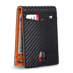 Customize Mens Front Pocket Money Clip Wallet RFID Blocking Carbon Fiber Wallet ID Window Large Capacity Wallet