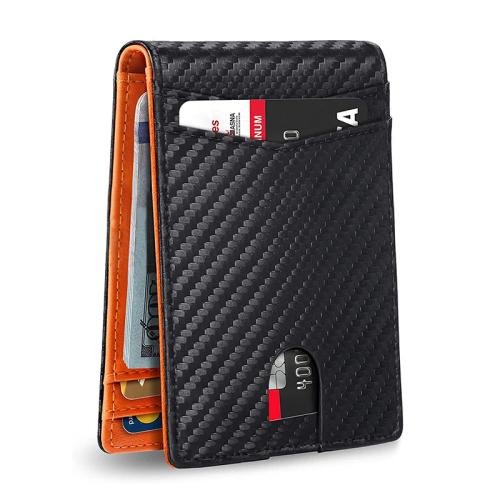 Customize Mens Front Pocket Money Clip Wallet RFID Blocking Carbon Fiber Wallet ID Window Large Capacity Wallet