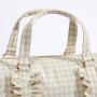 High Quality Handbag Custom Ruffle Travel Bag Yellow Plaid Cotton Ruffle Tote Bag for Ladies