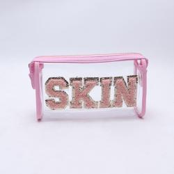Keymay Personalized Letters Portable Waterproof Transparent PVC Makeup Bag Zipper Pouch Clear Makeup Bag