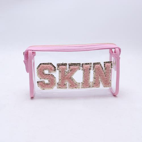 Keymay Personalized Letters Portable Waterproof Transparent PVC Makeup Bag Zipper Pouch Clear Makeup Bag