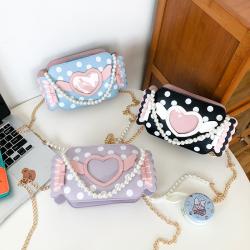 Custom single shoulder straddle Tote Bag Candy cute pearl decorative zipper chain niche design plus logo