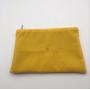 Soft Gold Embroidery Yellow Velvet Zipper Pouch With Satin Lining