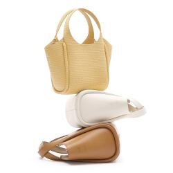 Factory Wholesale Beach Woven Tote Bag PU Leather Handbags Straw Bucket Bags for Women