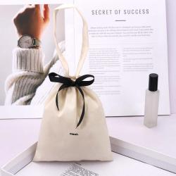 Custom Logo Printing Muslin Cotton Shoe Dust Packaging Drawstring Pouch High Quality Soild Cotton Handle Gift Shopping Bag