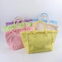 Women Custom Fashion Reusable Blank Tassel Summer Beach Bag Fabric Shopping Bags Heavy Duty Fringe Cotton Canvas Tote Bag
