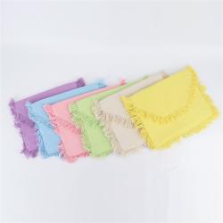Keymay Stock 6 Colors High Quality Cute Girls Canvas Tassel Flat Purse Pouch Bag Women's Clutches Canvas Envelope Clutch