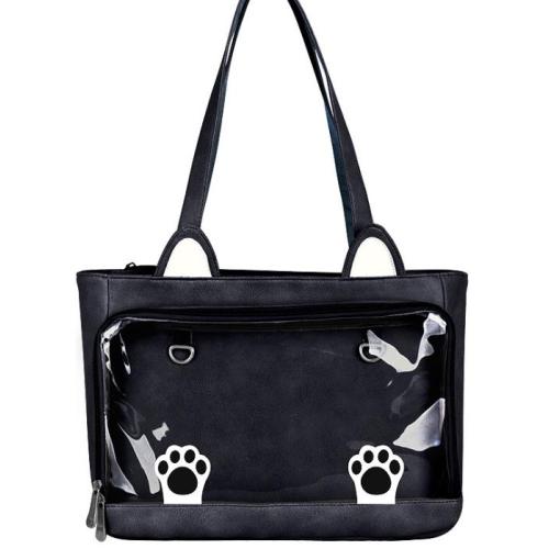 Cat designer transparent Ita hand bag custom printing Ita bag with clear window