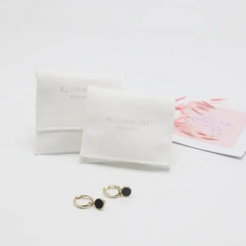 High End Silver Logo Brush Flap Cotton Canvas Jewelry Pouch Envelope Mirror Gift Bracelet Jewelry Packaging Bag