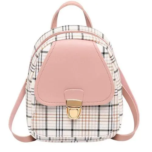ZR422 Girls' Backpacks Are Versatile And Stylish with Small Checked Schoolbags Cosmetics Women Bag Female Backpack Mini Zipper