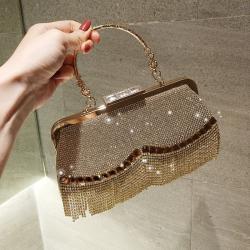European and American Women's Handbag Bolsos New Fashion Ladies Bag Pu Pure Color Diamond-encrusted Party Bag