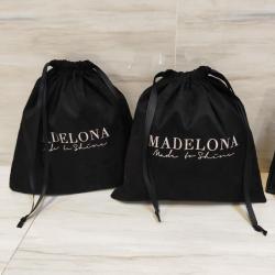 High End Custom Logo Design Black Suede Dust Bag For Handbag Packaging Shopping Gift Drawstring Suede Pouch