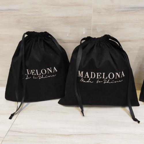 High End Custom Logo Design Black Suede Dust Bag For Handbag Packaging Shopping Gift Drawstring Suede Pouch